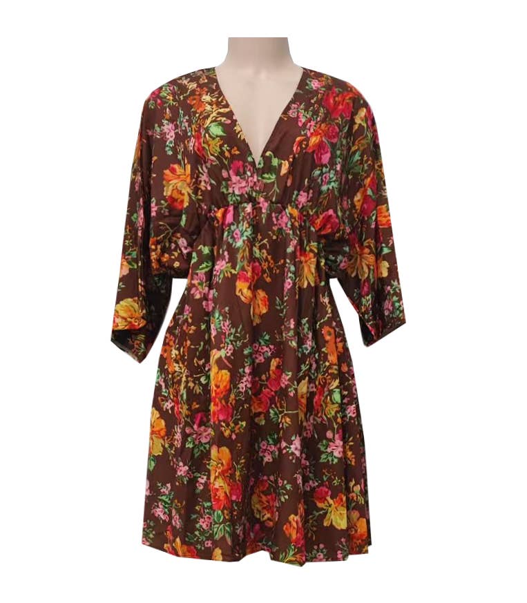 Western Rustic Floral V-Neck Babydoll Dress Mini Dress