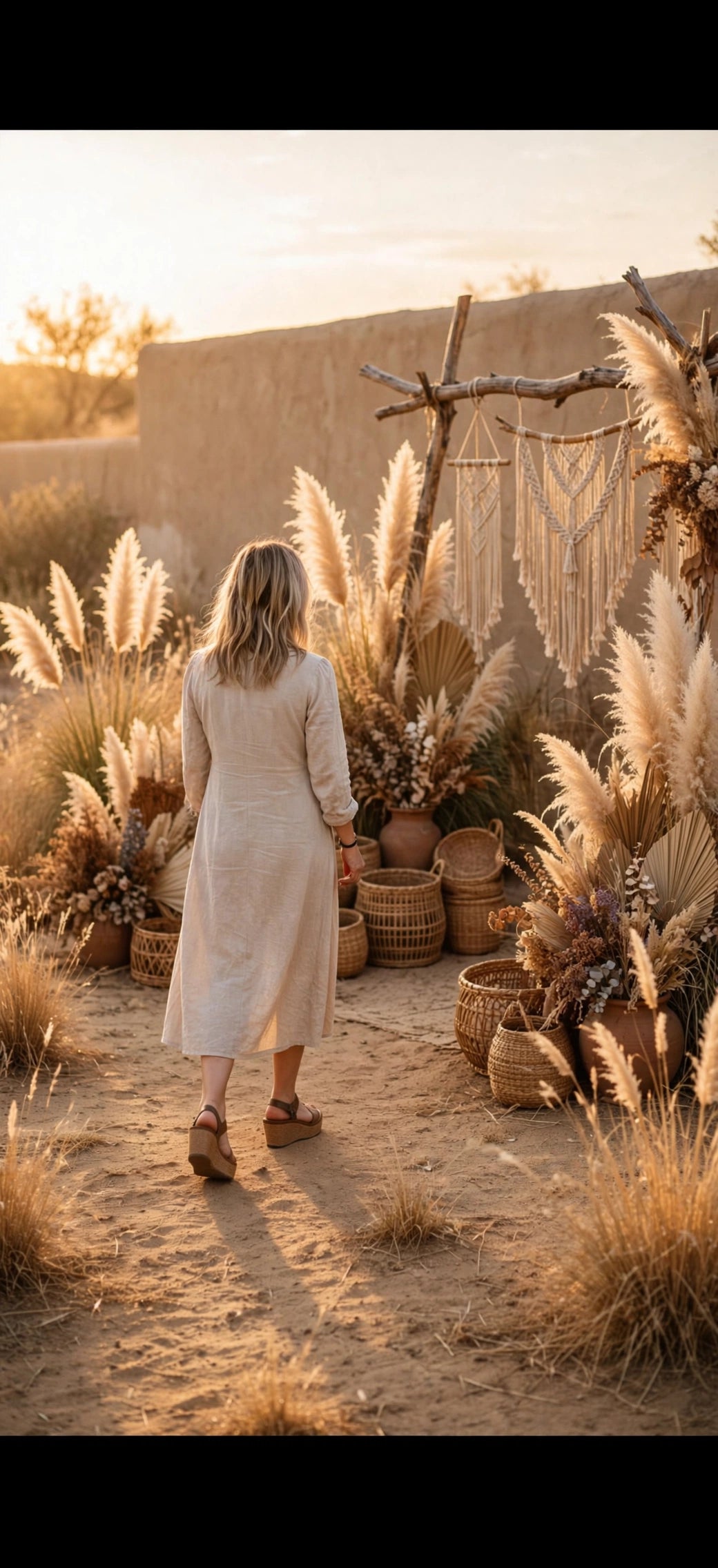 The Pampas Dream Lace-Up Midi Dress - Oatmeal
