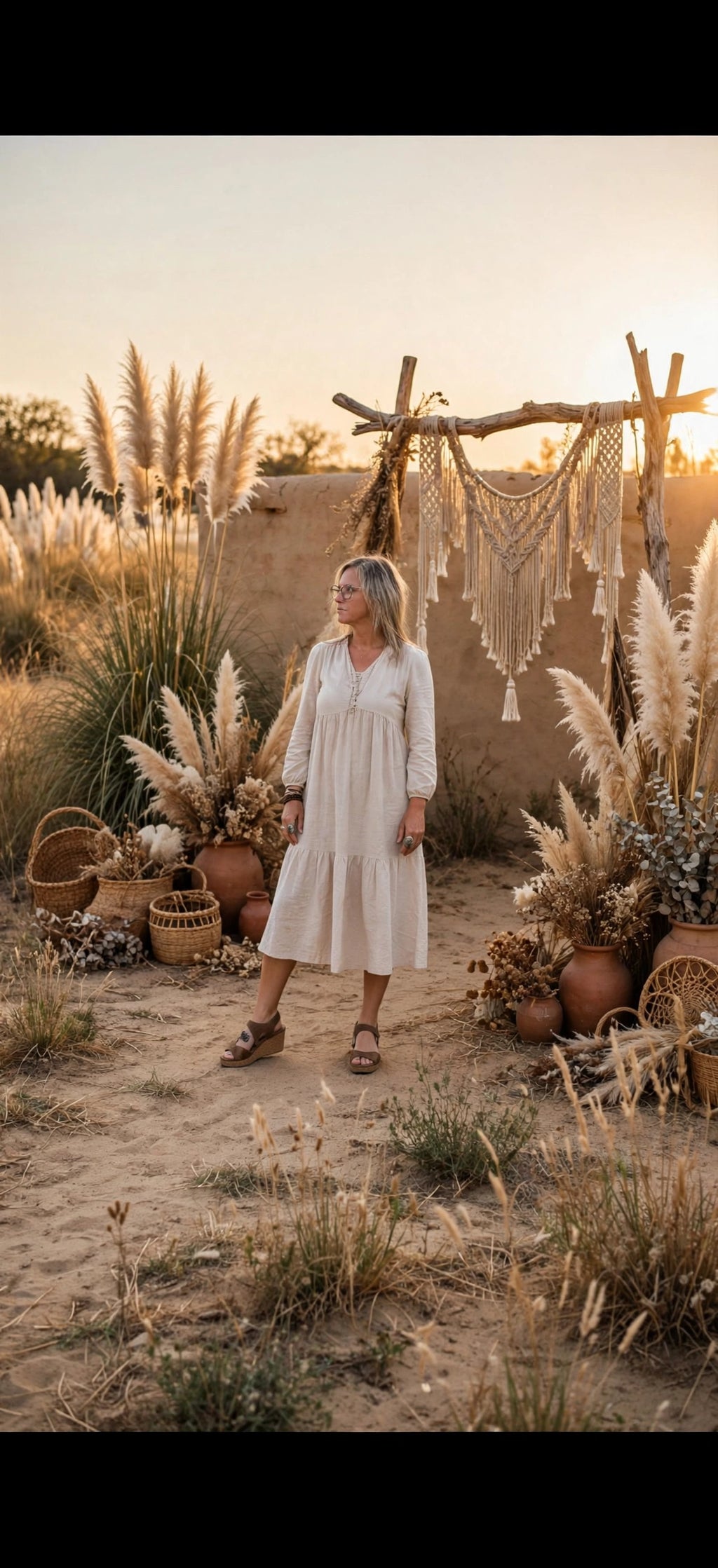 The Pampas Dream Lace-Up Midi Dress - Oatmeal
