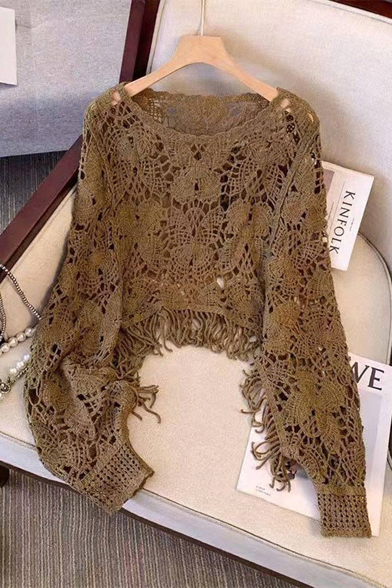 Daisy Daydream Crochet Top in Brown